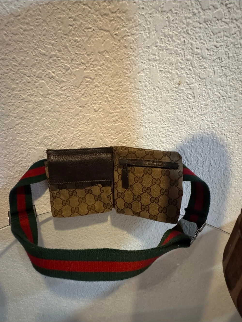 Gucci Brown Monogram Canvas Belt Bag with Green and Red Webbing